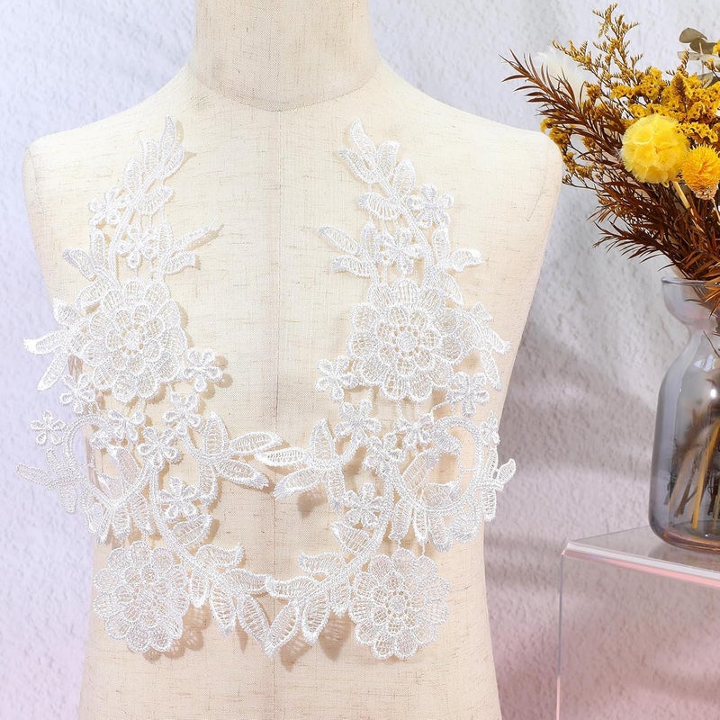 oruola 4pcs Lace Appliques Embellishments,3D Floral Embroidery Vintage Applique Patches,Polyester Soild Embroidered Lace for DIY Clothing Wedding Dress Decoration,White - Image 5
